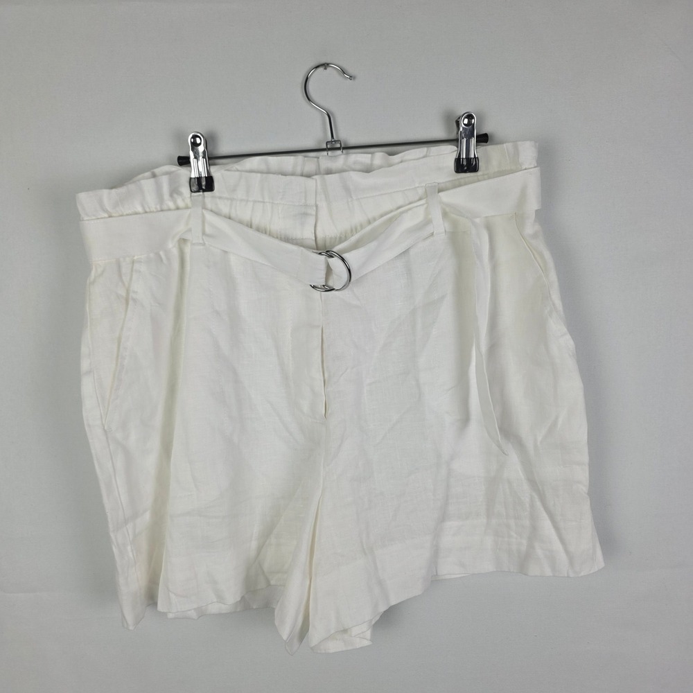 Banana Republic White Linen Paperbag Waist Belted Shorts Womens Large L Pocket